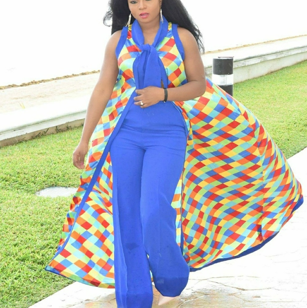 Flared top and pant (royal blue and multicolor)