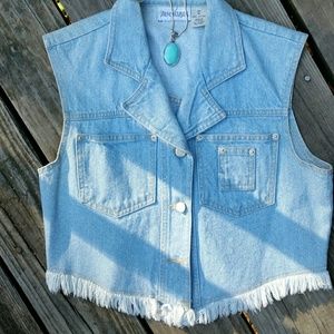 Fringed Jean Vest like new