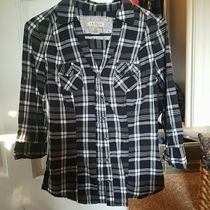 Black and white plaid button up