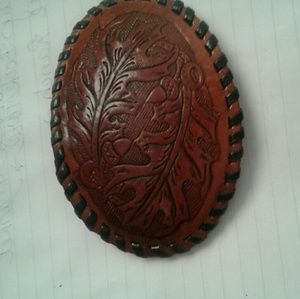 Vintage genuine leather belt buckle laced western