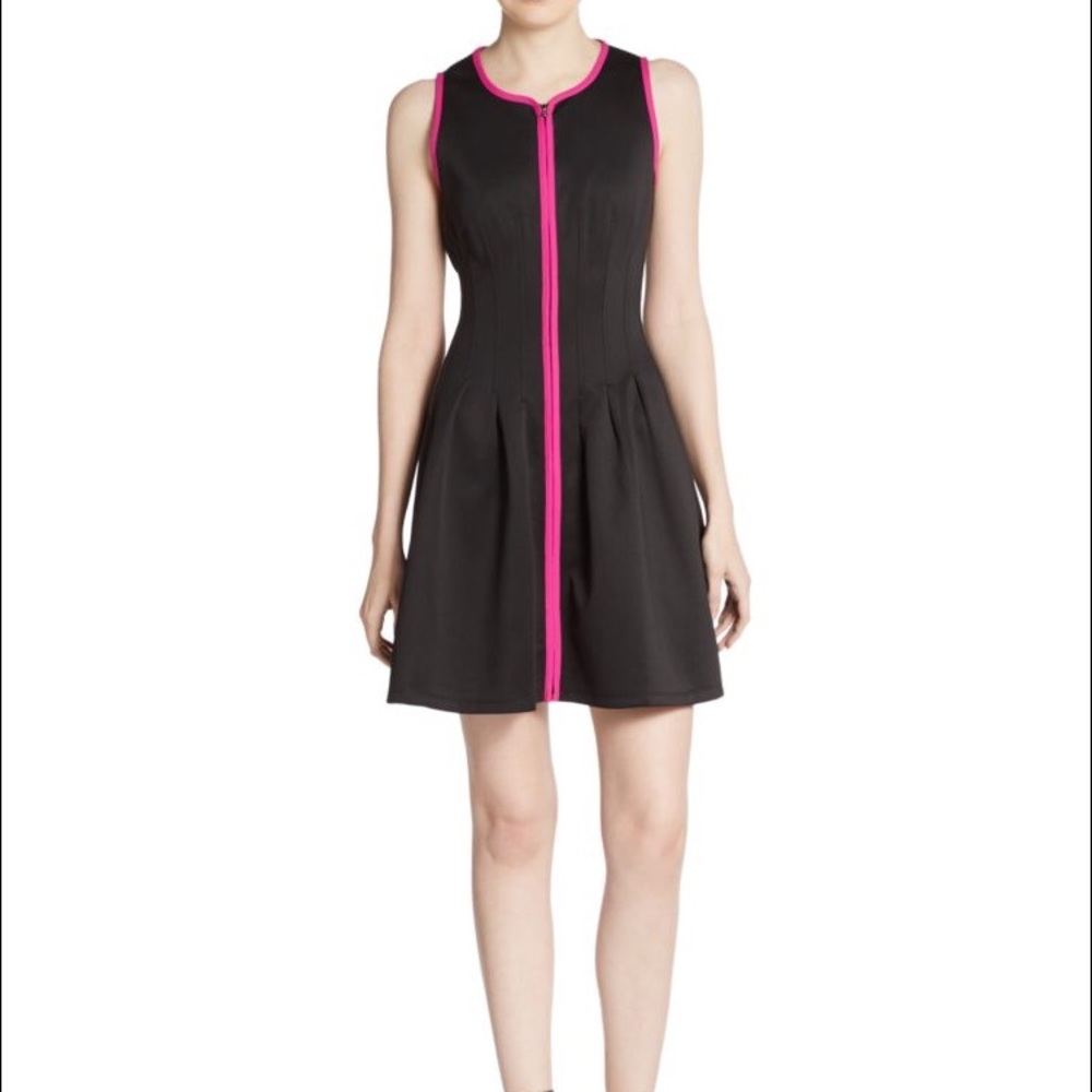Pink and black front zipper Betsey Johnson dress.