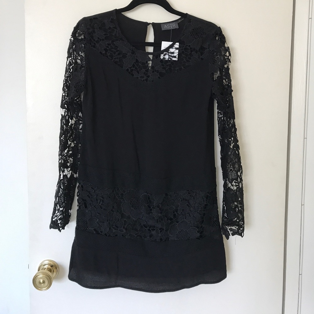 ASTR black size S drop waist dress with lace .