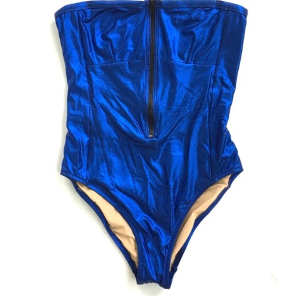 NEW J. CREW Metallic Blue zip Swimsuit Sz 6
