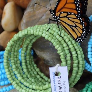 NWT Spring Green Beaded Wrap Kenyan Bracelet