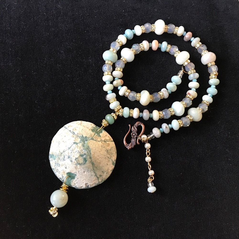 Rare Ancient Roman Glass, Aqua, 900+ Yr, Necklace