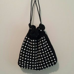 Vintage mod beaded drawstring purse