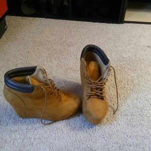 Tan wedge ankle boots