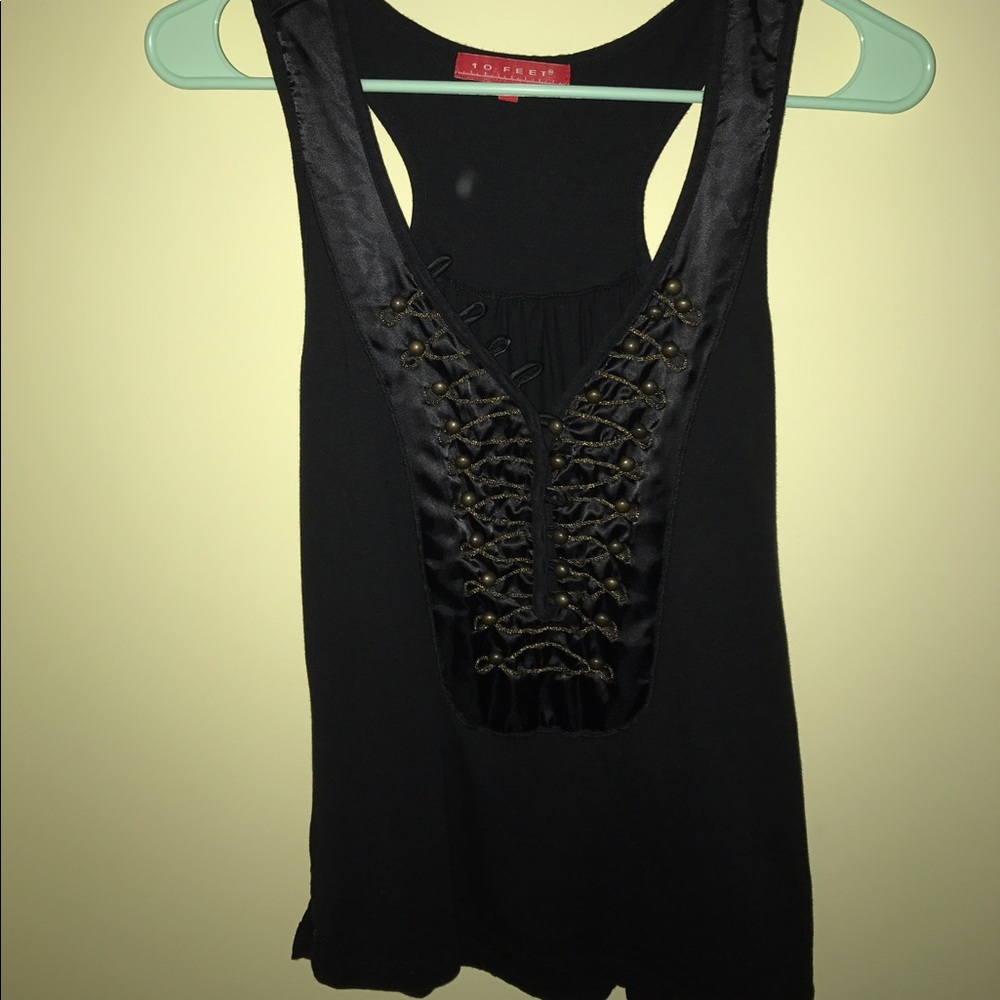 black lace up tank top