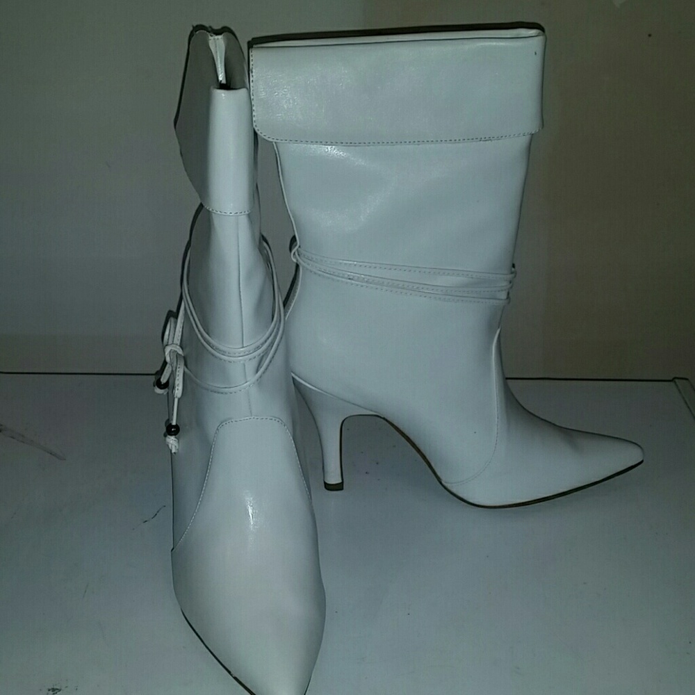 White heeled booties