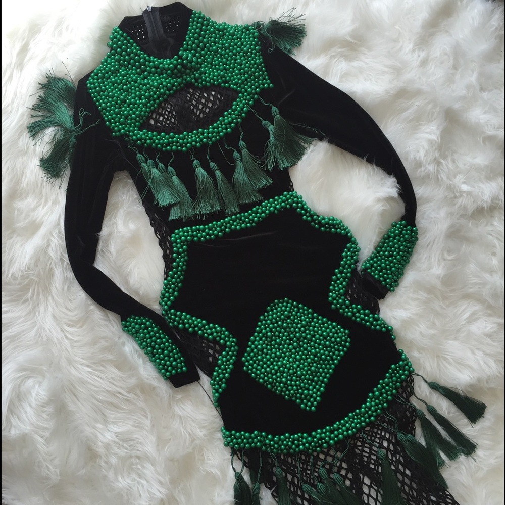 Brand New Green long tassel dress