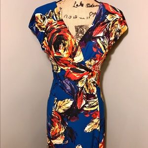 KASPER -  Floral Print Cap Sleeve Dress - Size 10