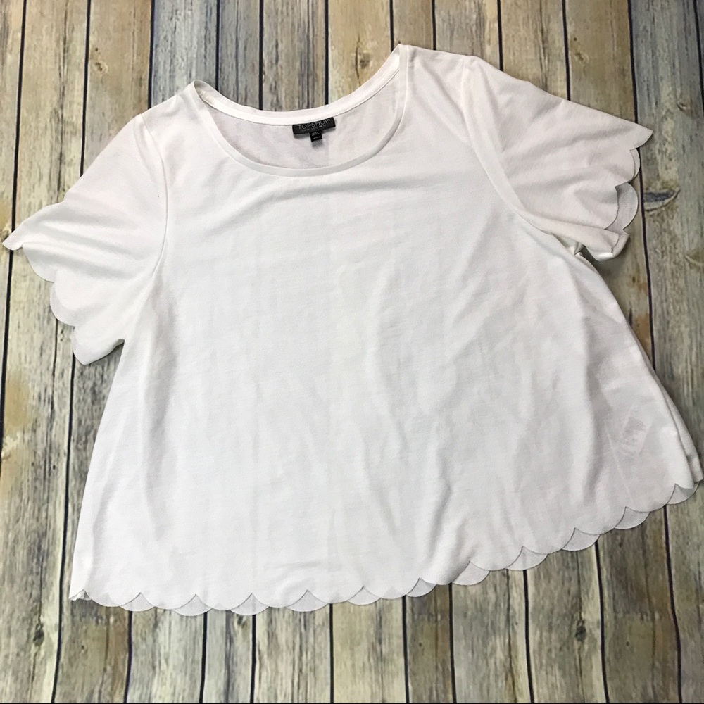 [Topshop] Semi-Sheer White Scallop Blouse