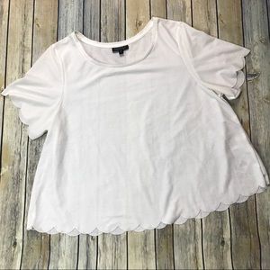 [Topshop] Semi-Sheer White Scallop Blouse