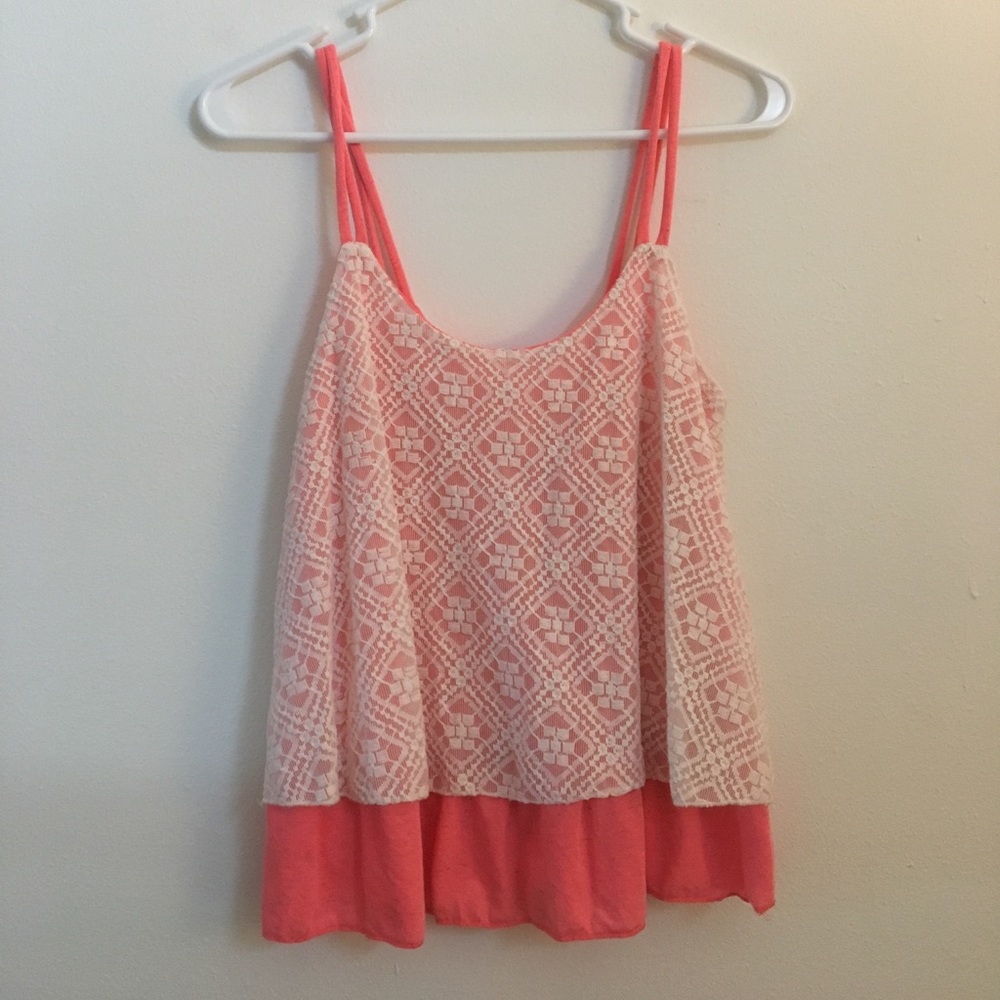 Coral & White Lace Crop