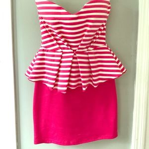 Strapless Hot Pink Peplum Mini Dress