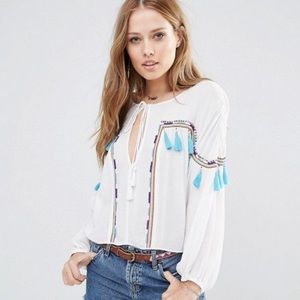 Piper by Townsen small white blouse with tassels