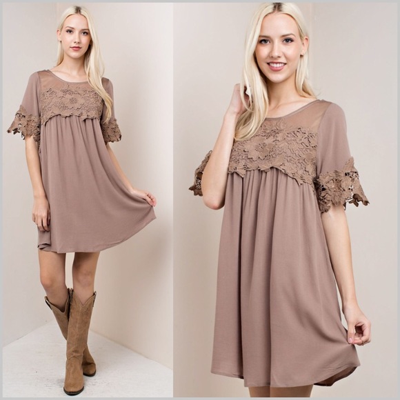 Dresses & Skirts - Mocha Lace Detail Dress
