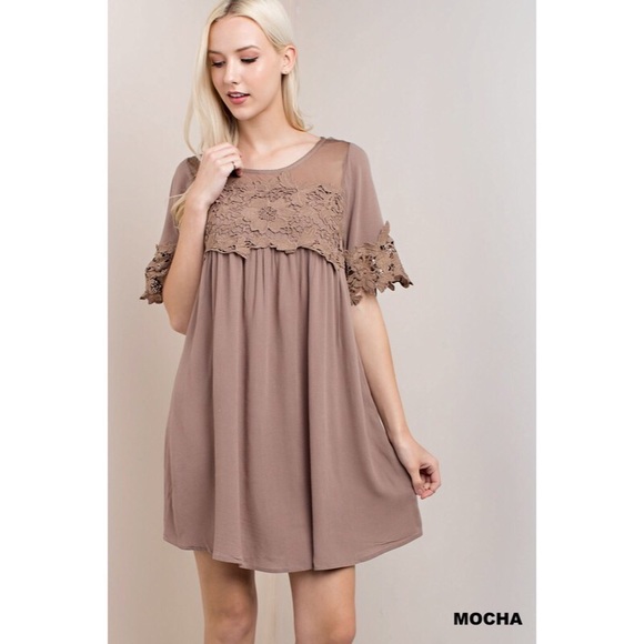 Mocha Lace Detail Dress - Picture 2 of 6