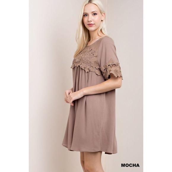 Mocha Lace Detail Dress - Picture 3 of 6