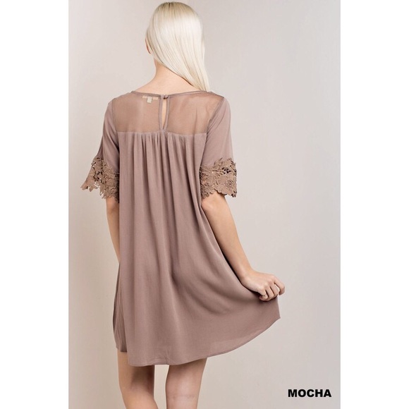 Mocha Lace Detail Dress - Picture 4 of 6