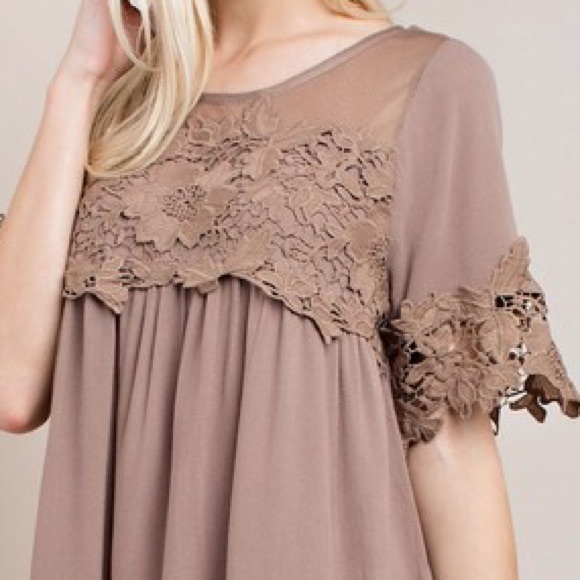 Mocha Lace Detail Dress - Picture 5 of 6