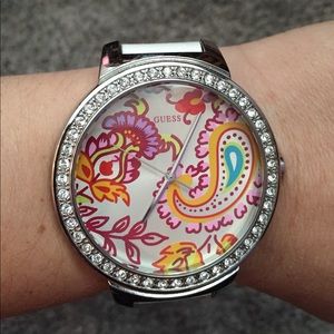 Guess watch with white leather strap