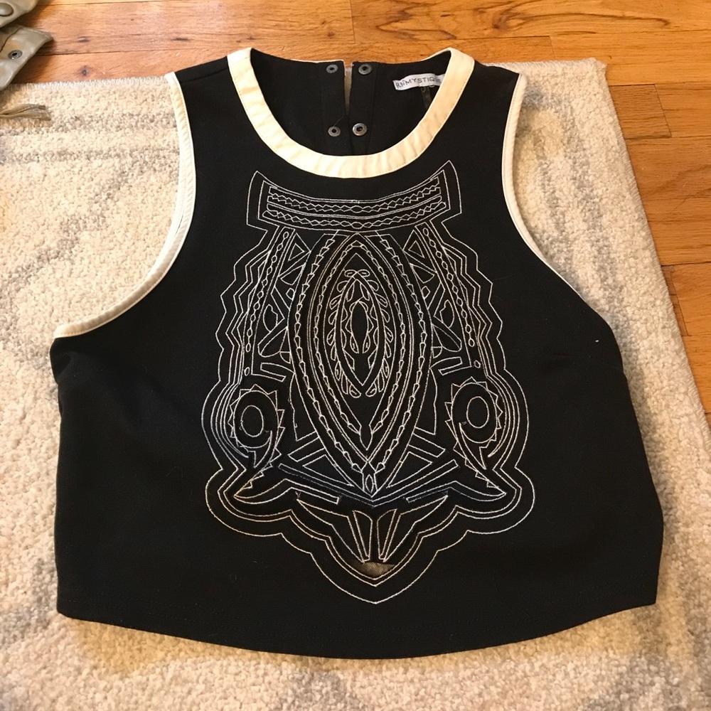 Black and white crop mesh top