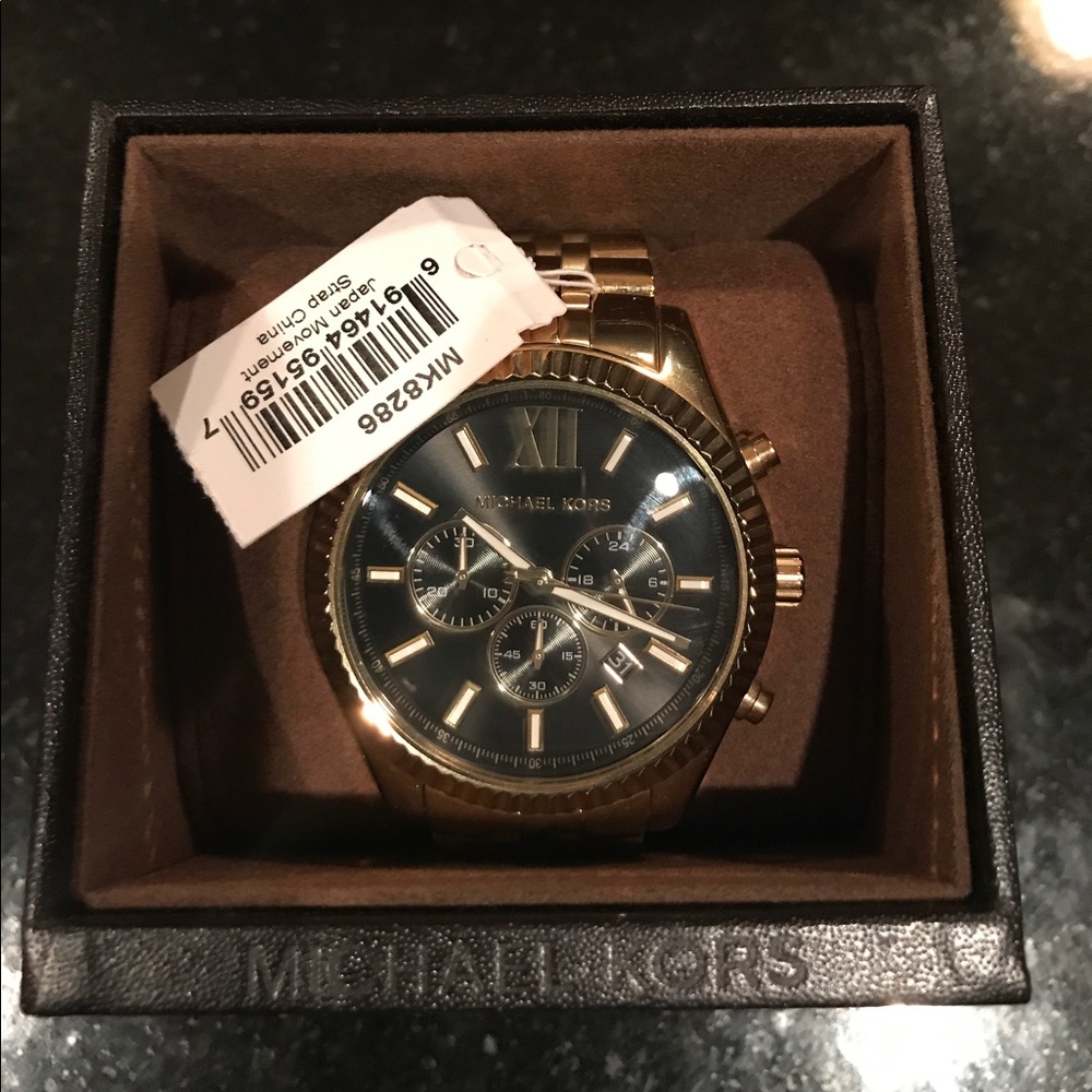 michael kors gold tone lexington watch, black dial