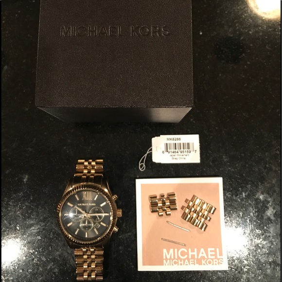 michael kors gold tone lexington watch, black dial