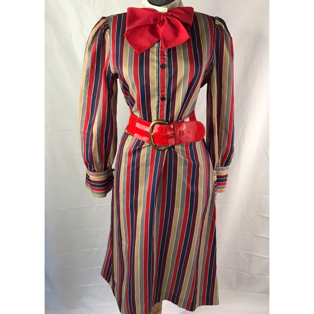 70s Pinstrip Bow tie Dress