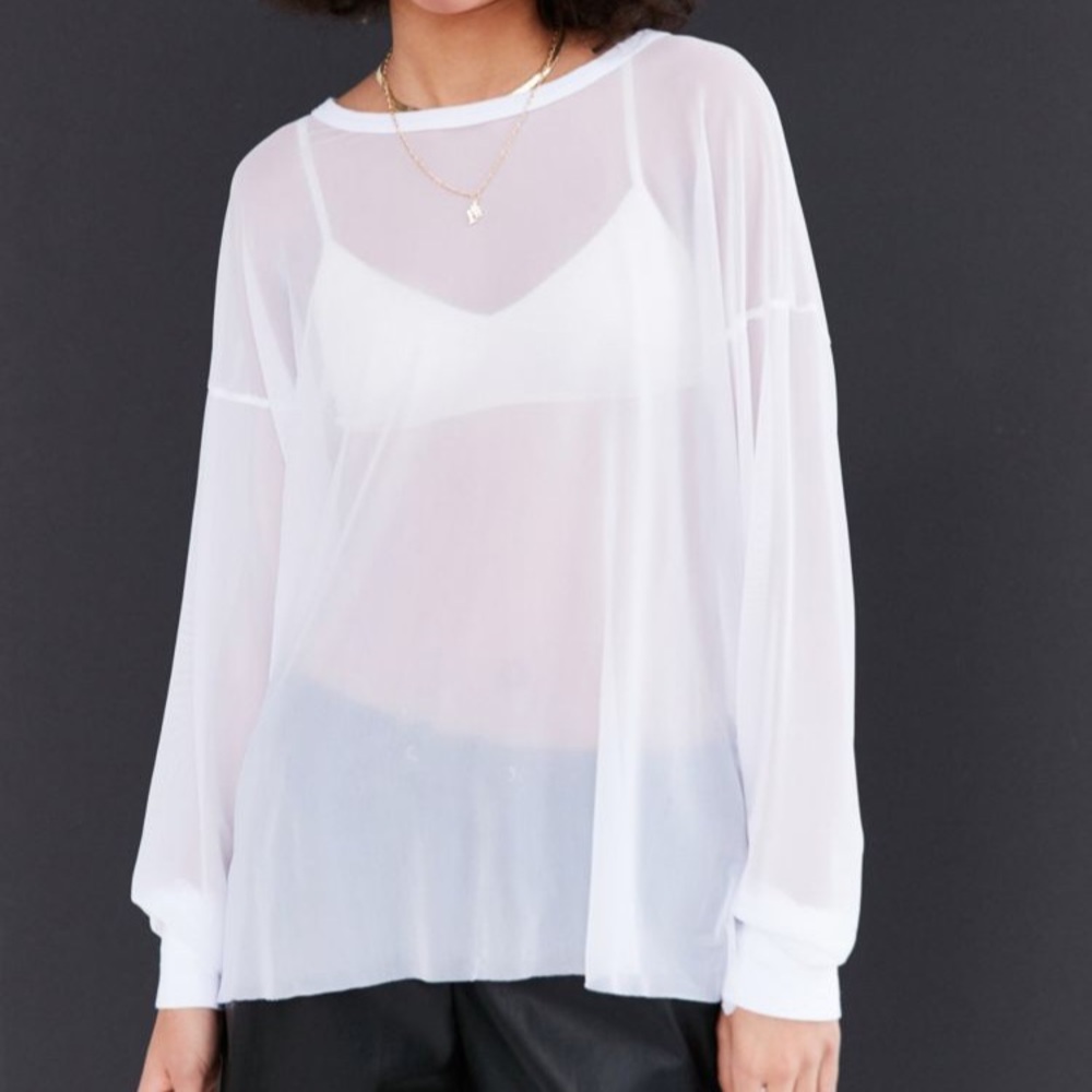 (BLACK) UO Mesh Hi-Low Long Sleeve