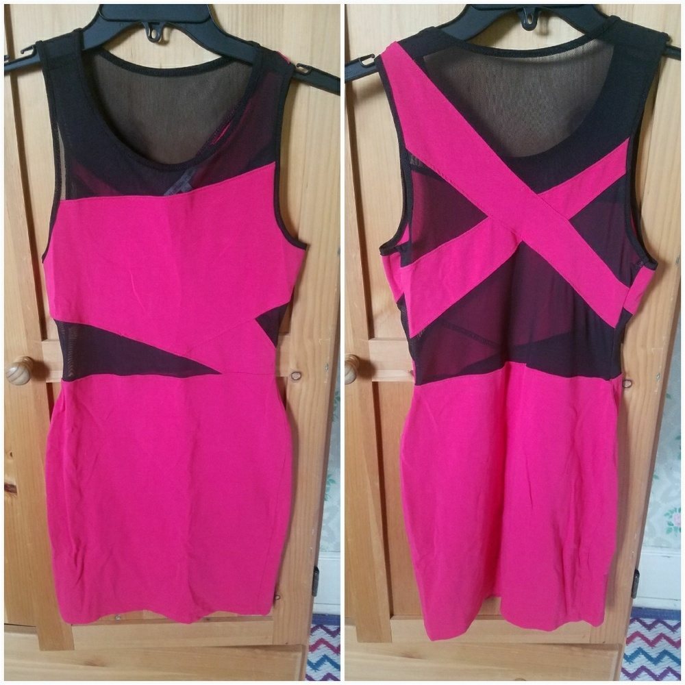 Bodycon mini dress with mesh inserts
