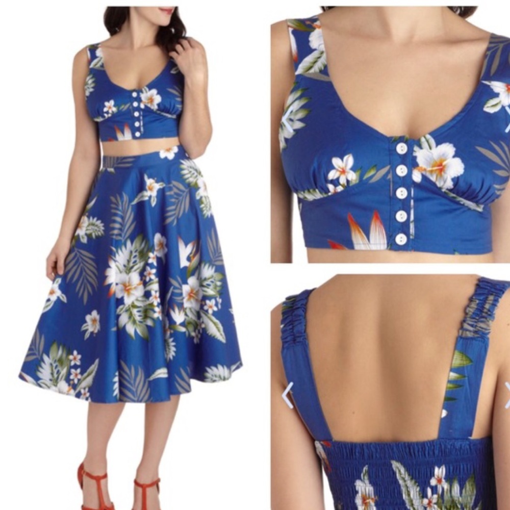 Hawaiian floral crop top and skirt