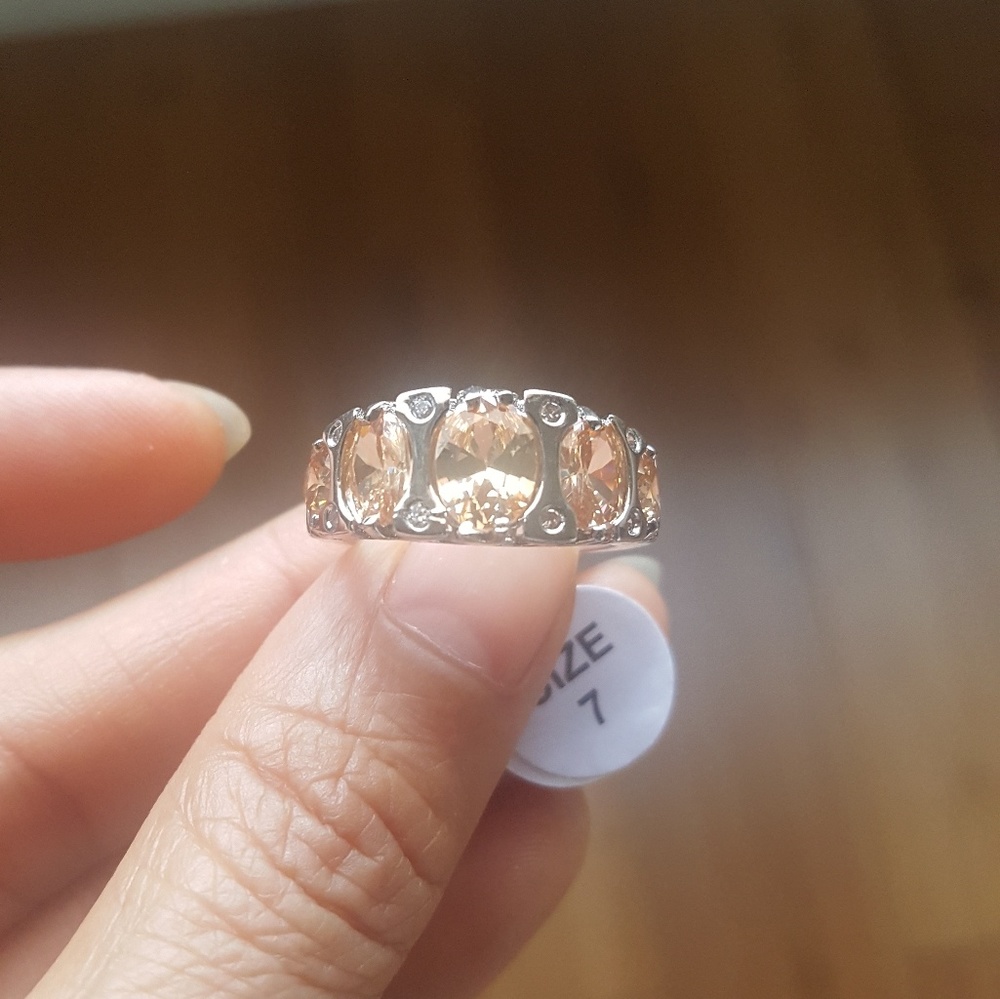 Silver Sterling champagne stone size 7