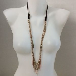 Gold and rose gold tassel necklace new