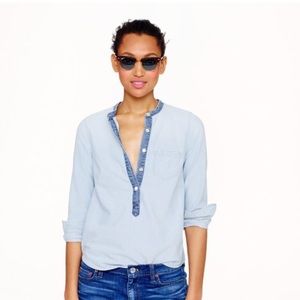 J. Crew Retail Collarless popover indigo oxford