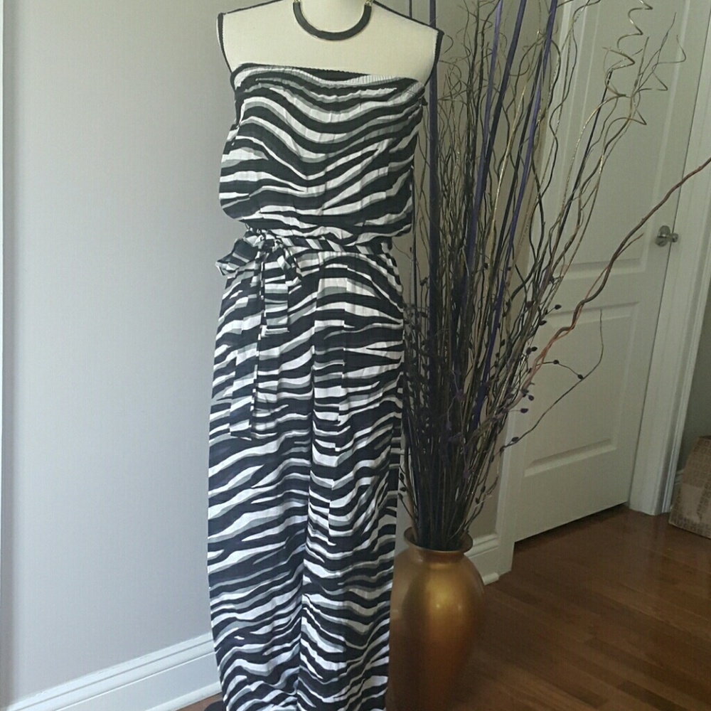 Strapless zebra print jumpsuit