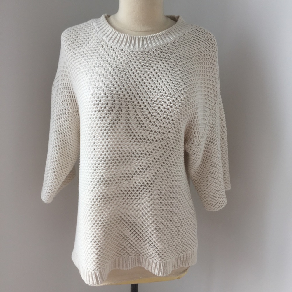 Short-sleeve open-stitch sweater