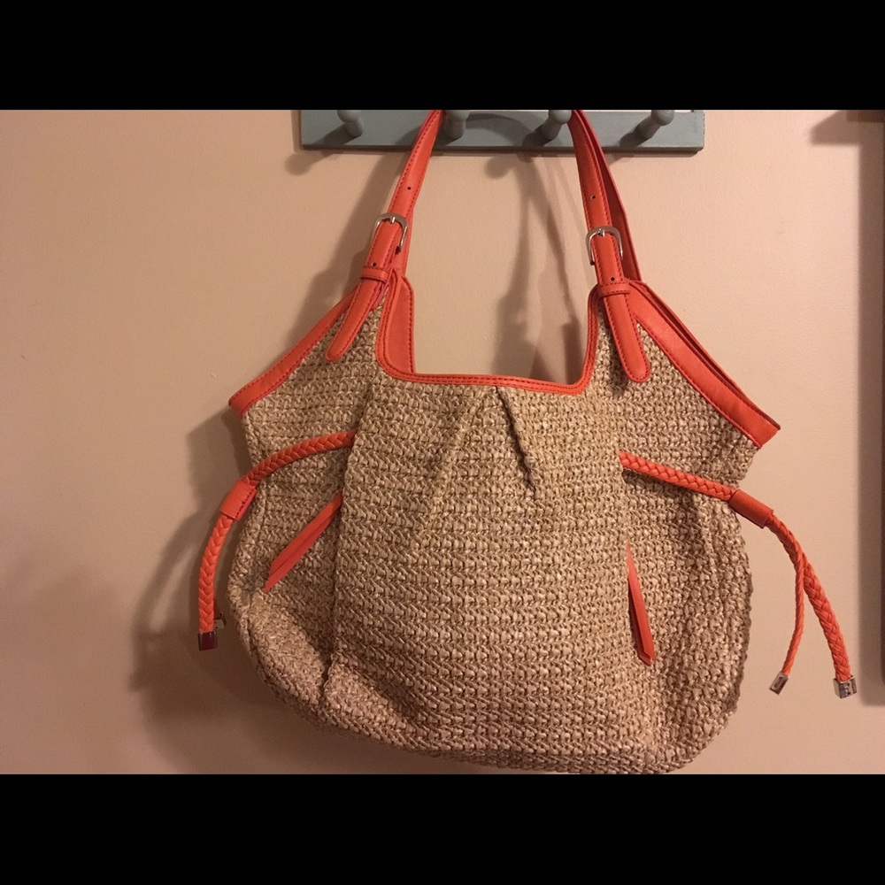 NWOT straw tote w orange straps and details