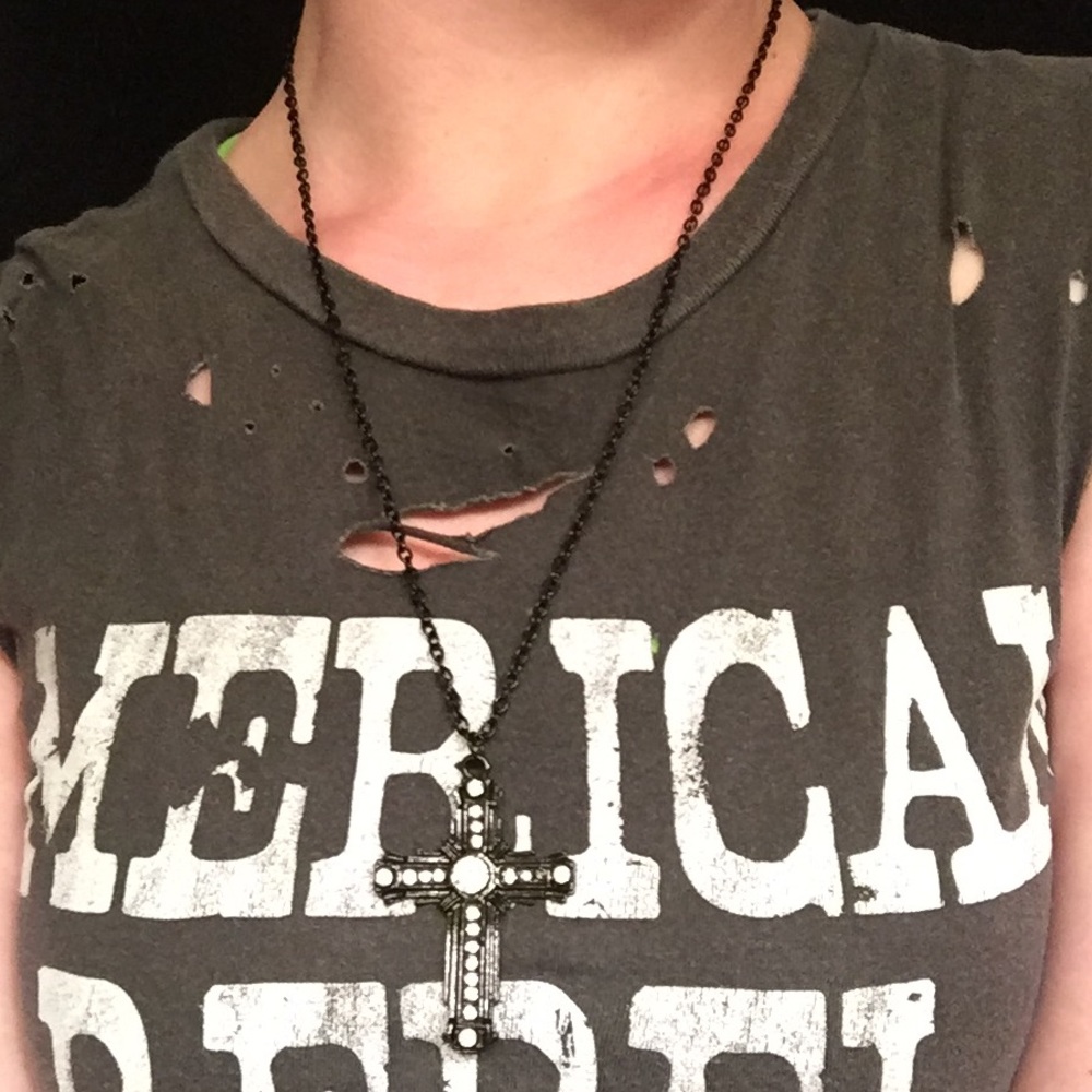 Rocker Style Black Cross Necklace