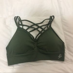 Olive Green Criss Cross Detail Sports Bra