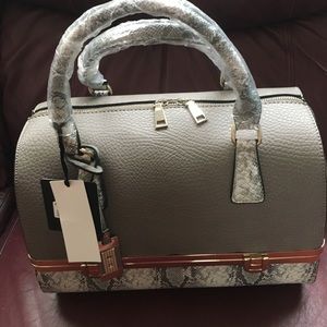 Taupe & snake bottom compartment handbag