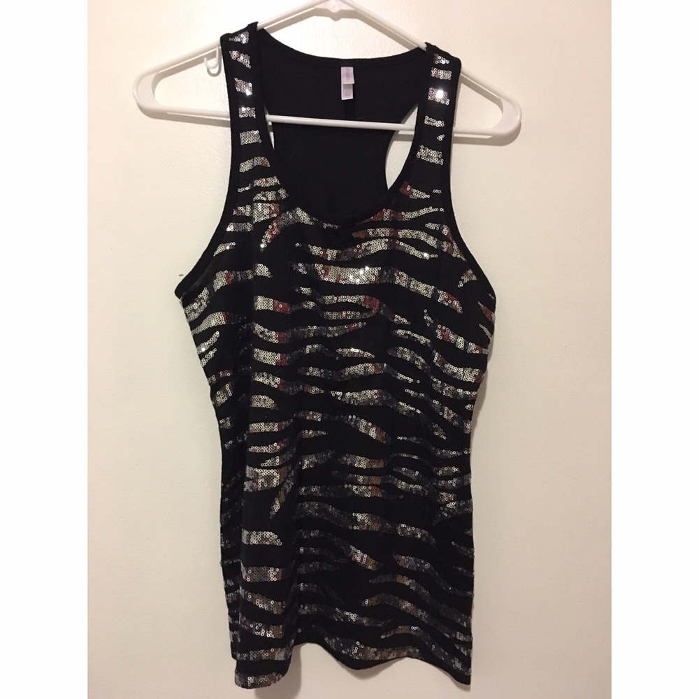 Sequined black racerback tank
