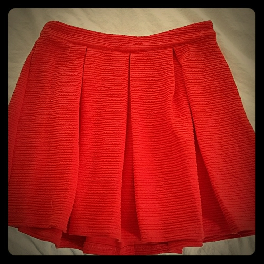 coral red pleated skater skirt