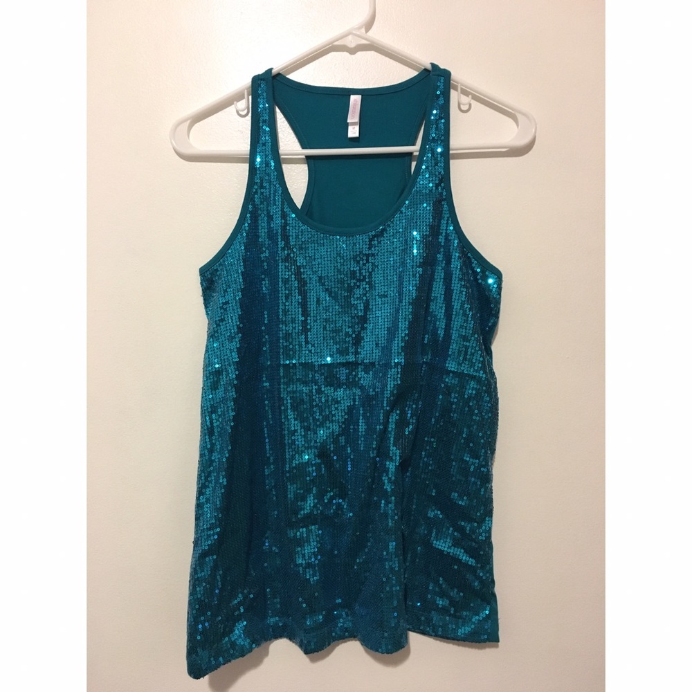 Teal sequined racerback tank