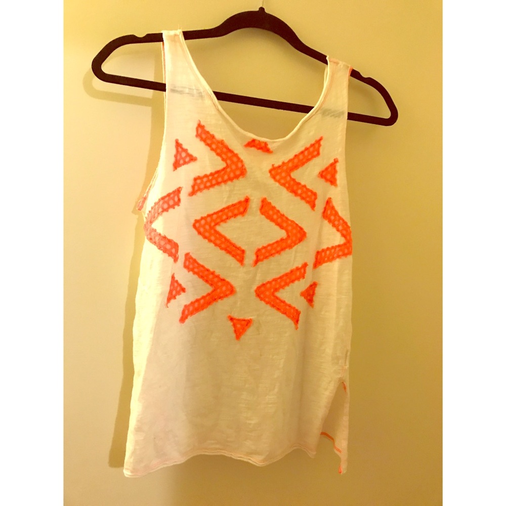 Free people white tank top w pink embroidery