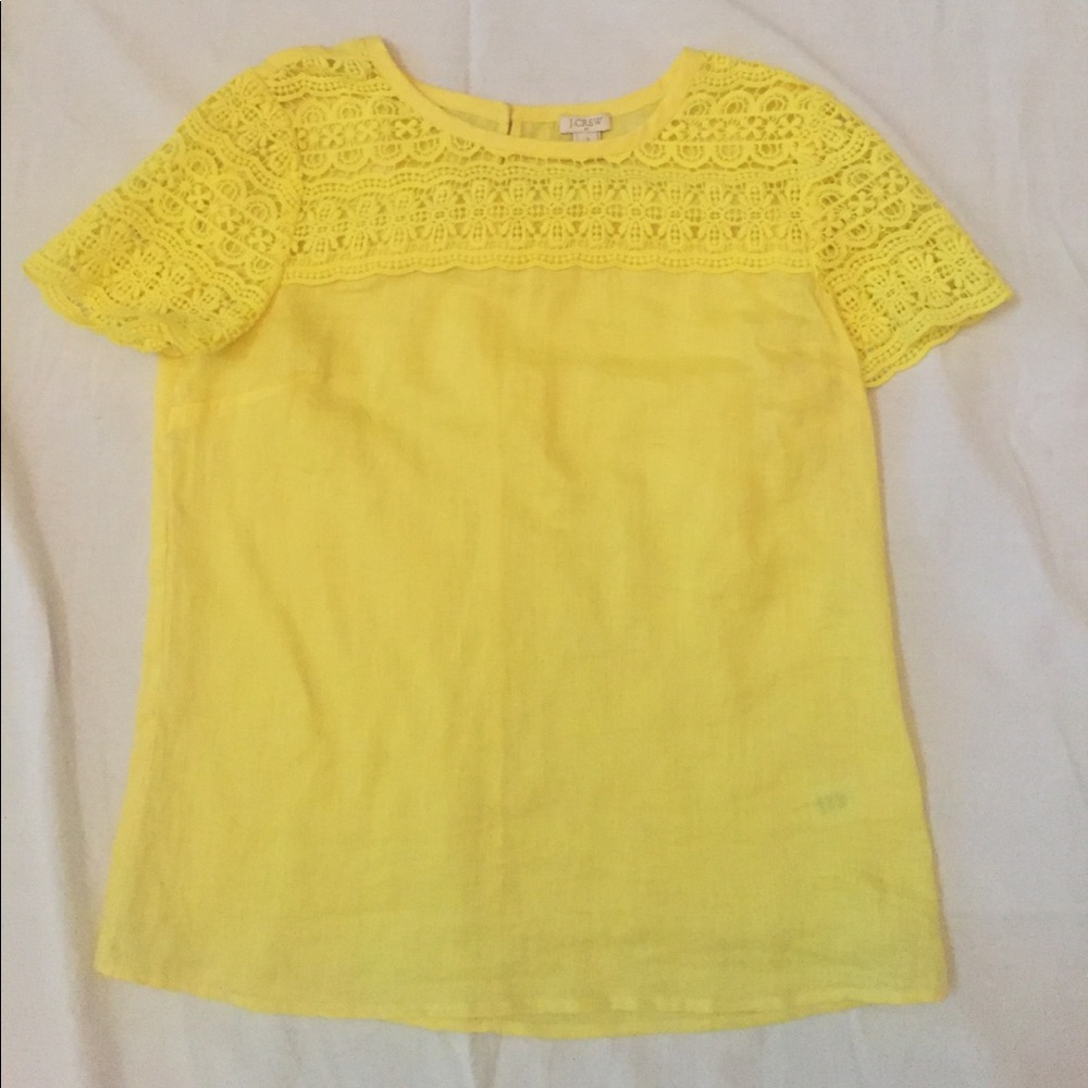 J Crew linen shirt with crocheting detail