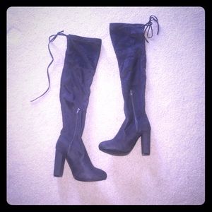 Gray suede thigh high boots