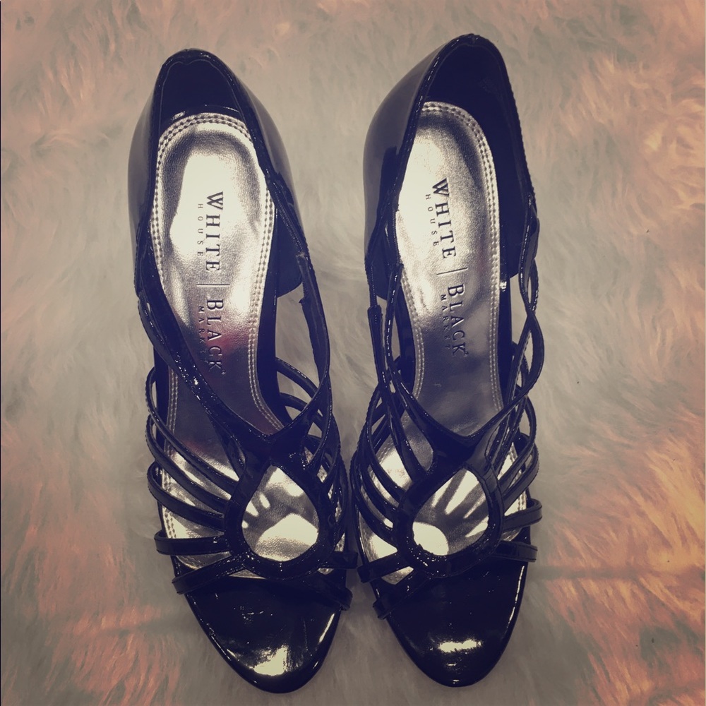 WHBM Open Toe Black High Heel Shoes 8M