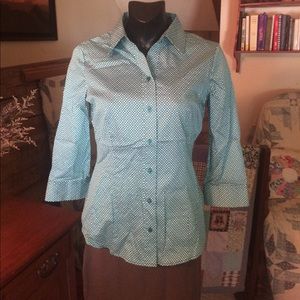 NY&Co. Kelly Green/Blue Button Blouse (3/4 sleeve)